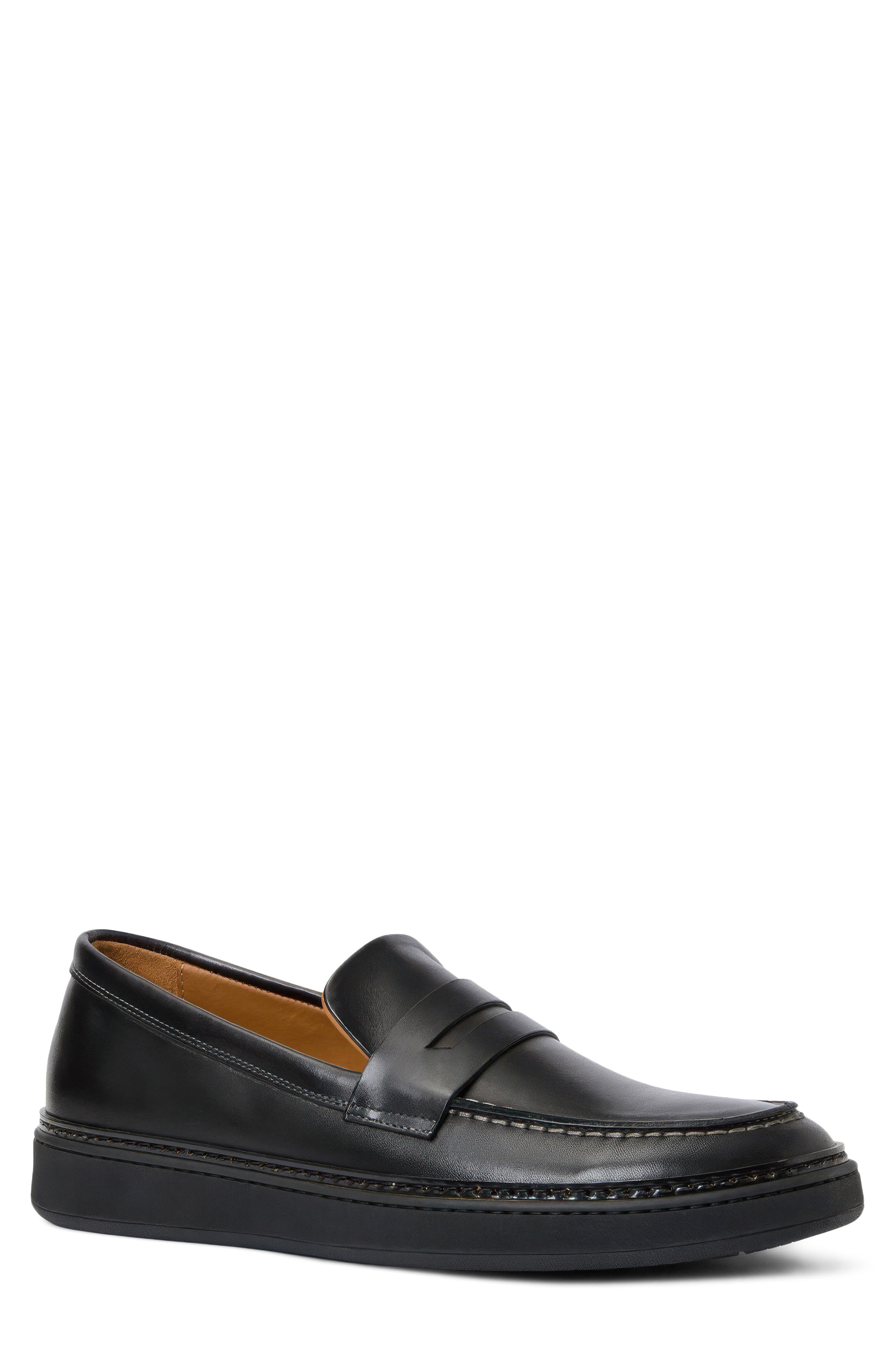 Bergamo Water Repellent Penny Loafer, Main, color, BLACK TUMBLED