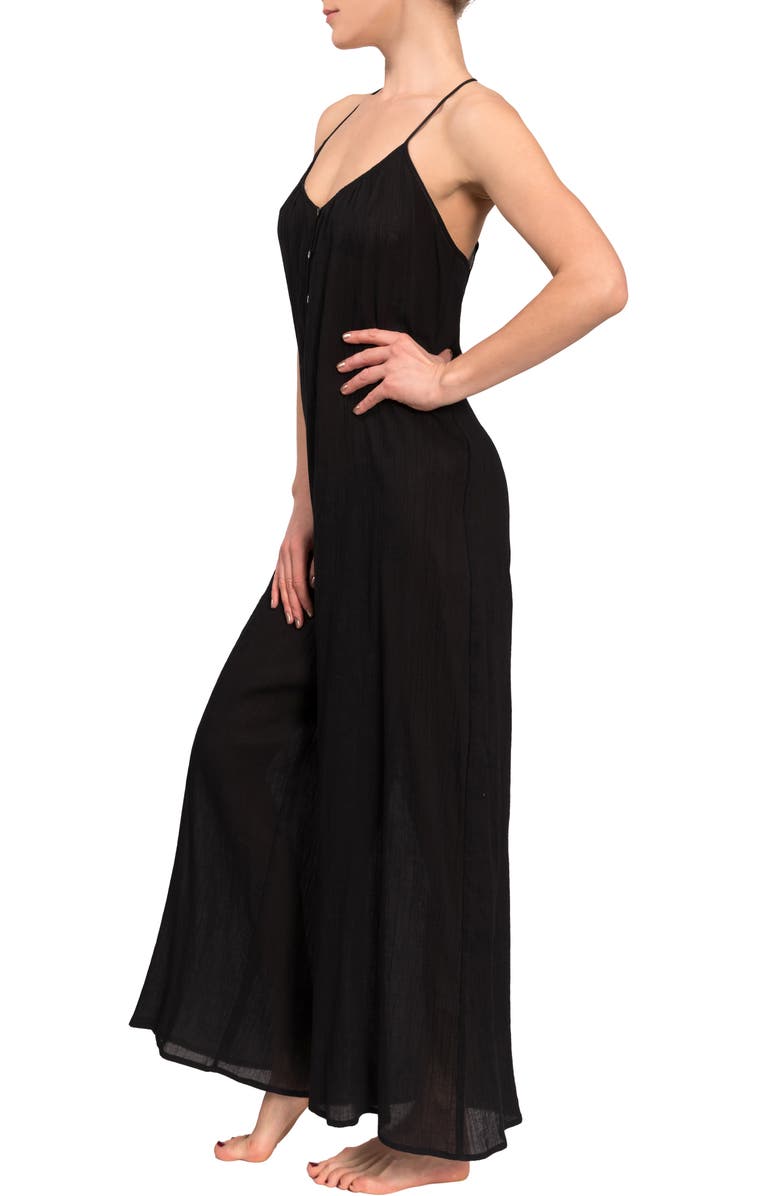 Everyday Ritual Kaitlyn Wide Leg Sleep Jumpsuit, Alternate, color, Black