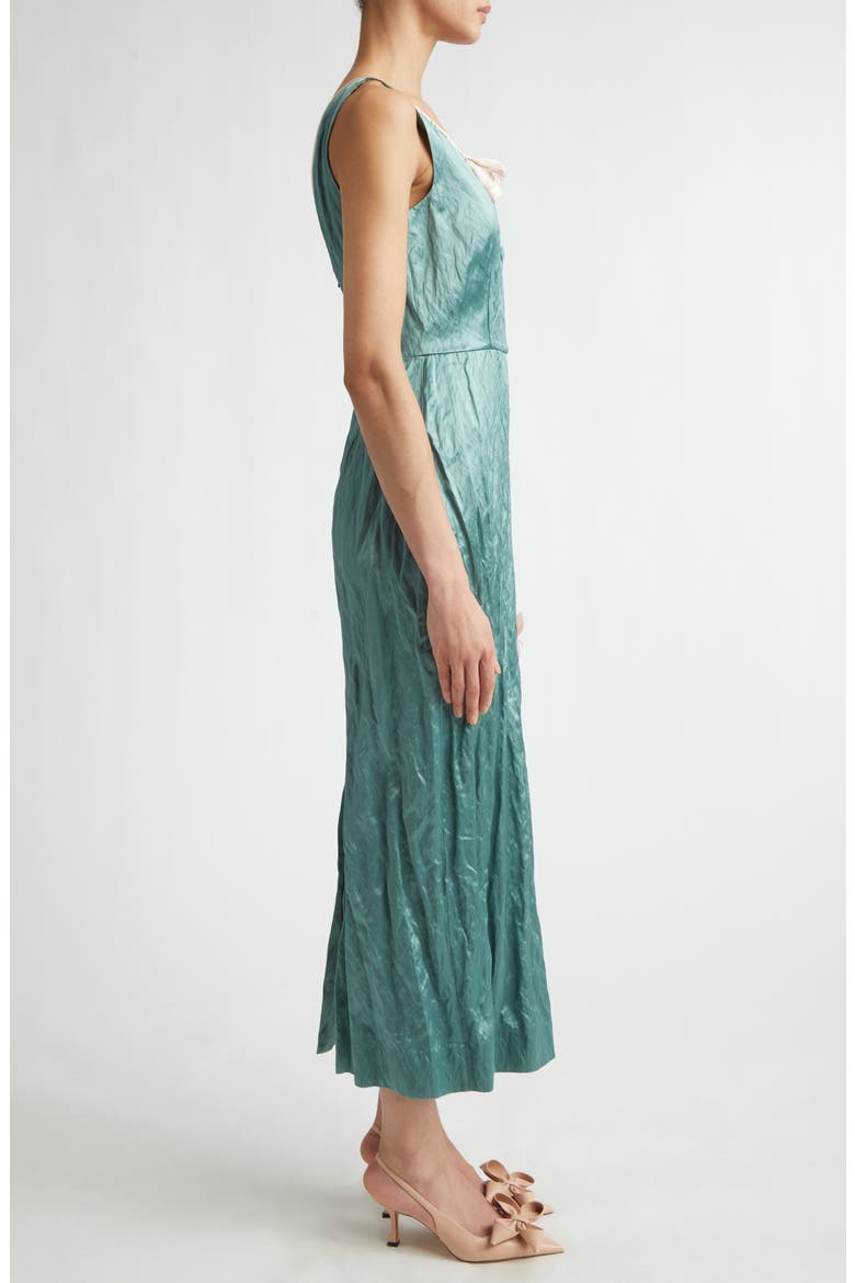 Tulip Appliqué Crinkled Metallic Satin Gown, Alternate, color, EAU DE NIL