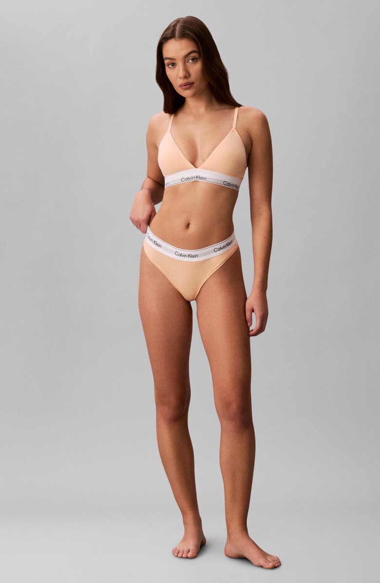 Calvin Klein Icon Cotton Blend Thong, Alternate, color, Peach Bliss