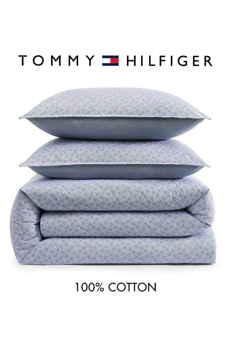 Tommy Hilfiger Trellis Flag Duvet Cover & Shams Set, Alternate, color, Yale Blue/ Yale Blue