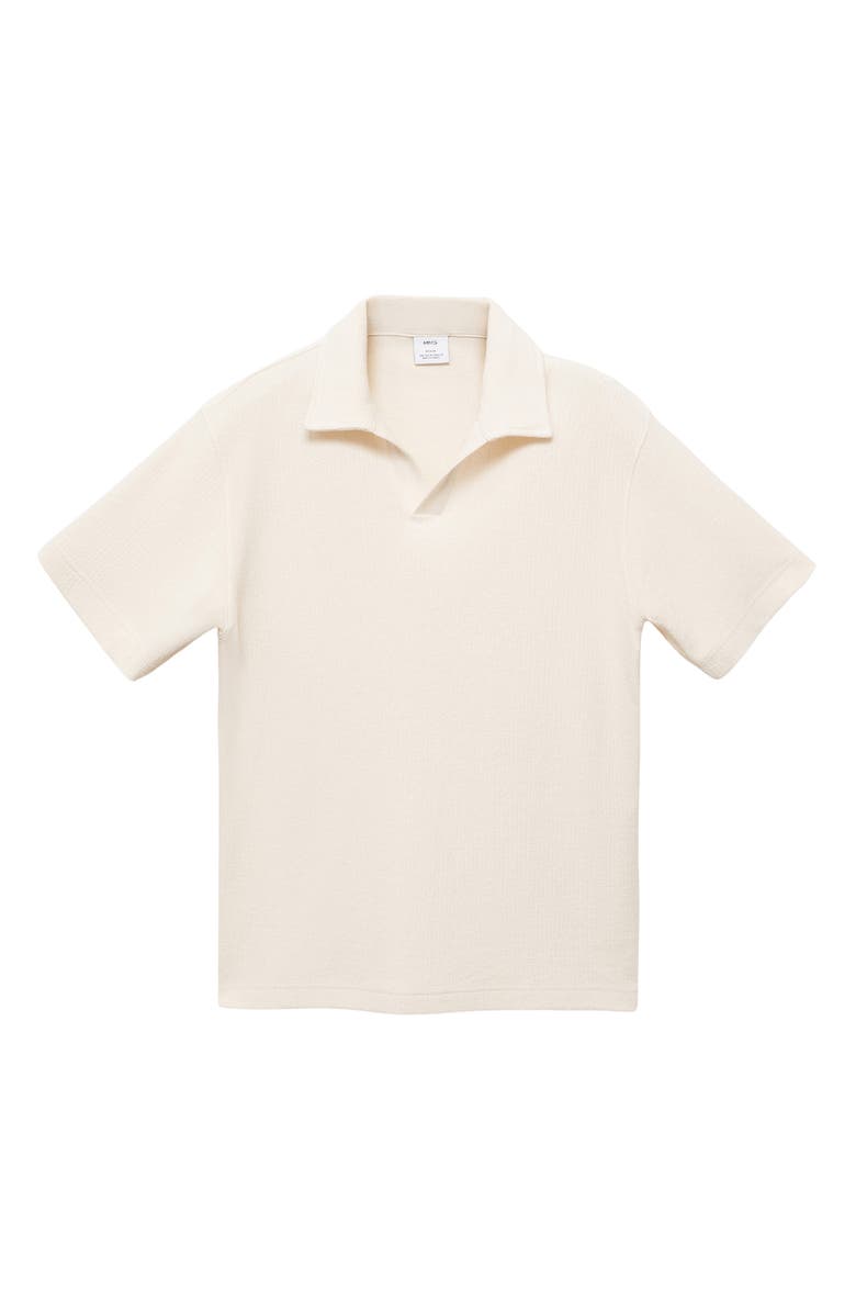 MANGO Johnny Collar Textured Cotton Blend Polo, Alternate, color, Ecru