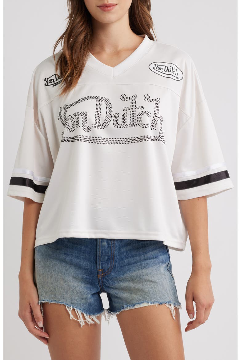 Cropped Mesh Football Jersey, Main, color, GARDENIA