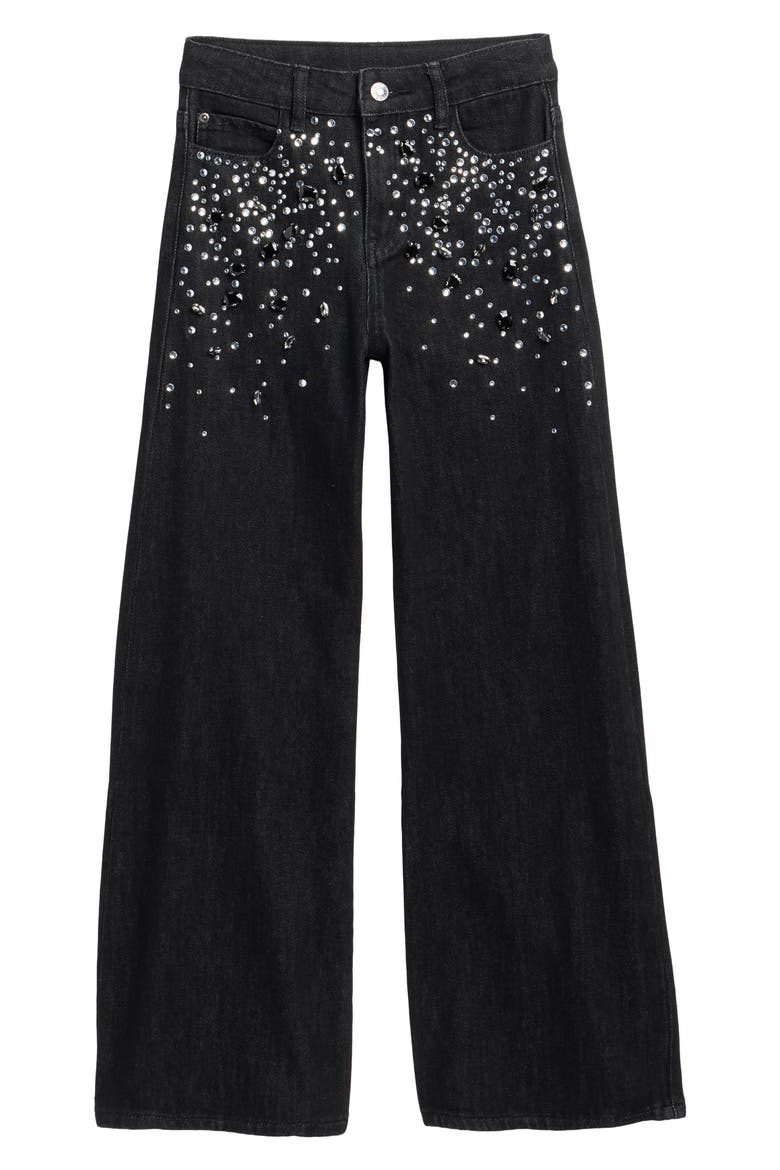 Kids' Crystal Blizzard Embellished Wide Leg Jeans, Main, color, BLACK WASH