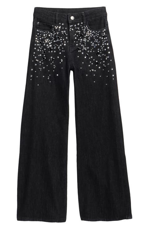 Kids' Crystal Blizzard Embellished Wide Leg Jeans