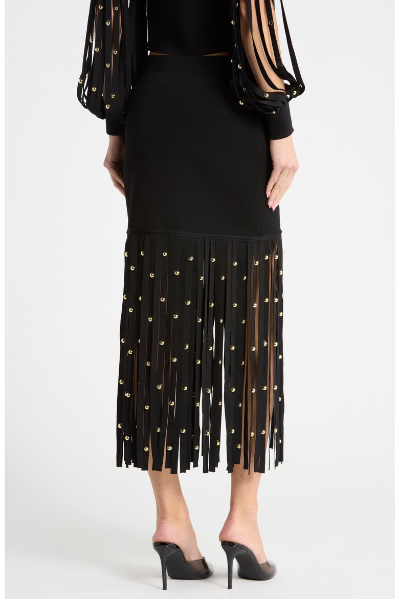 Melva Studded Fringe Midi Skirt, Alternate, color, BLACK