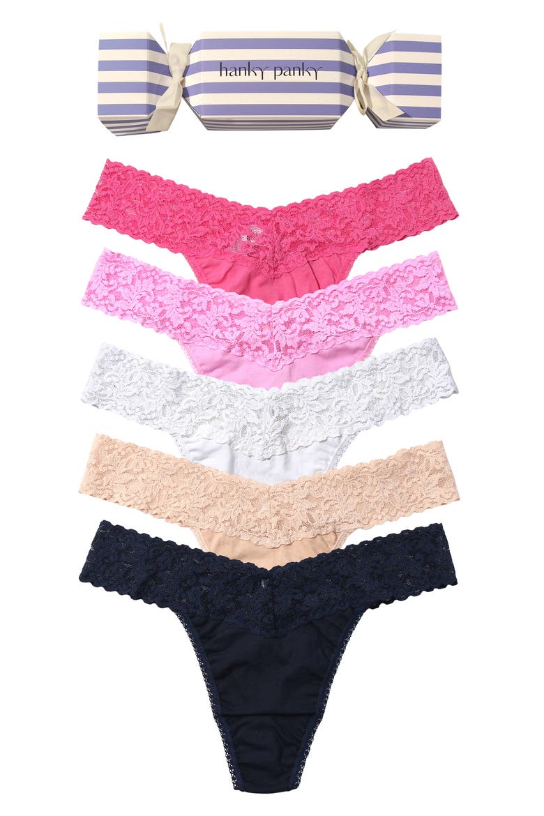 Holiday Cracker Assorted 5-Pack Original Rise Thongs, Main, color, CRC5