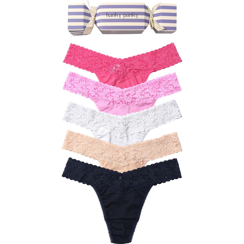 Hanky Panky Holiday Cracker Assorted 5-pack Original Rise Thongs In Multi