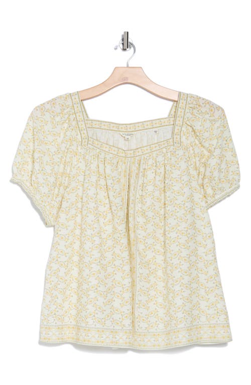 Max Studio Square Neck Puff Sleeve Cotton Blend Top In Cream/yellow Prty Ltl Wreath