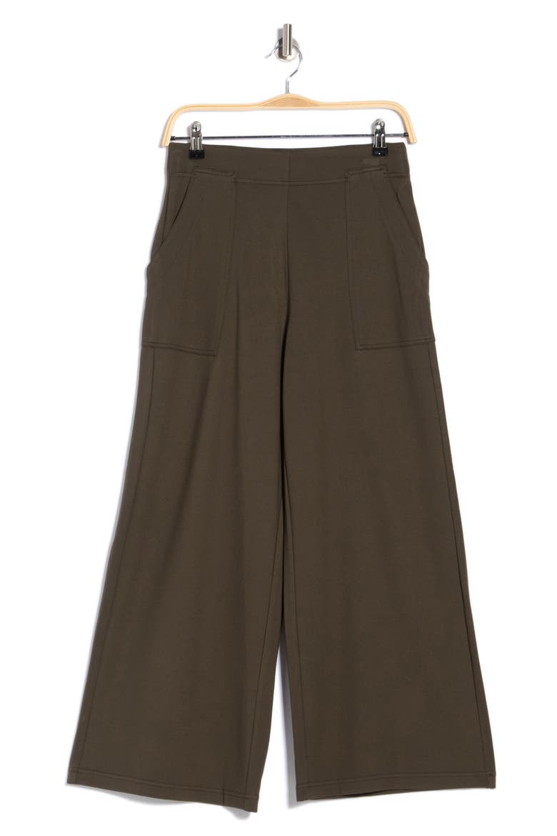 Ponte Crop Wide Leg Pull-On Pants, Alternate, color, LODEN-LODEN
