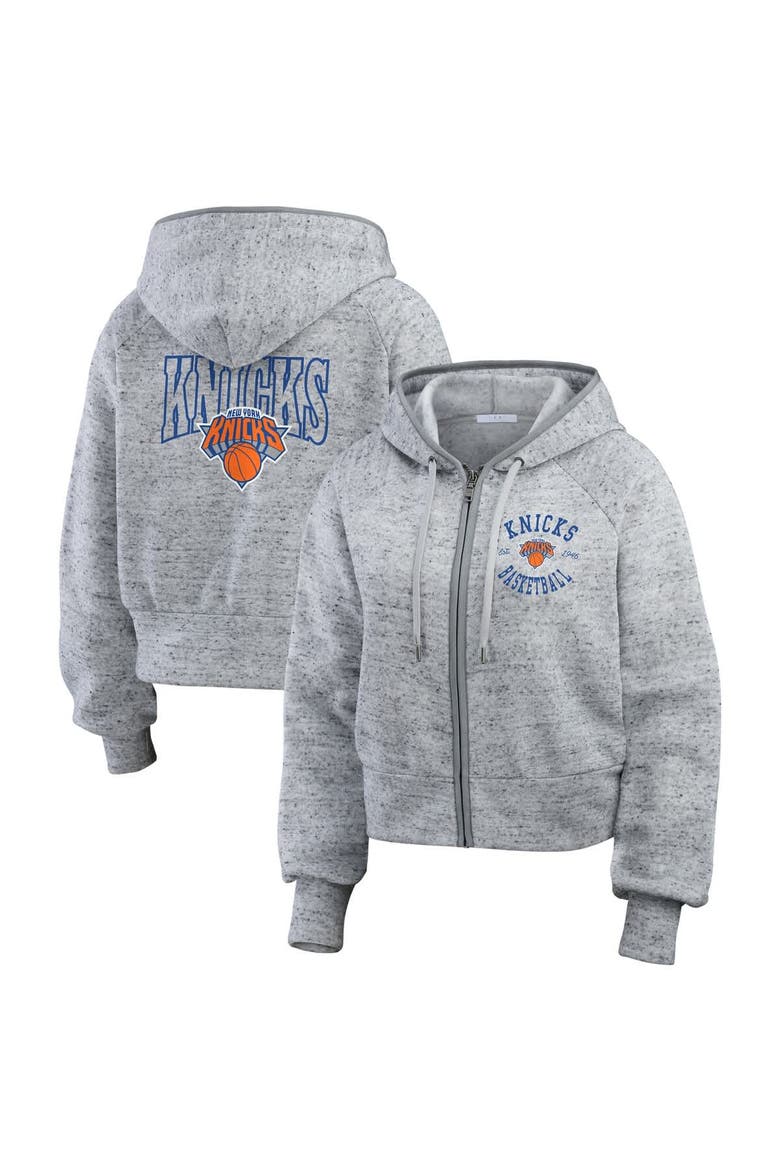 Women's WEAR by Erin Andrews Heather Gray New York Knicks Speckled Radiator Full-Zip Hoodie, Main, color, Heather Gray