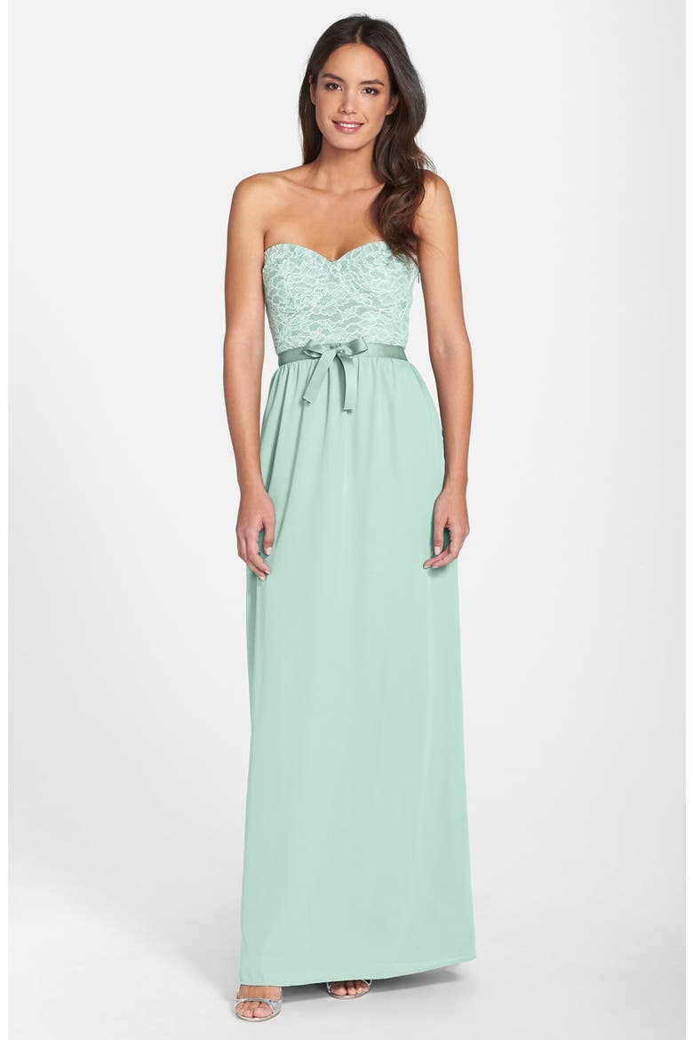by Lauren Conrad 'Hannah' Lace Bodice Crepe Gown, Main, color, DUSTY AQUA
