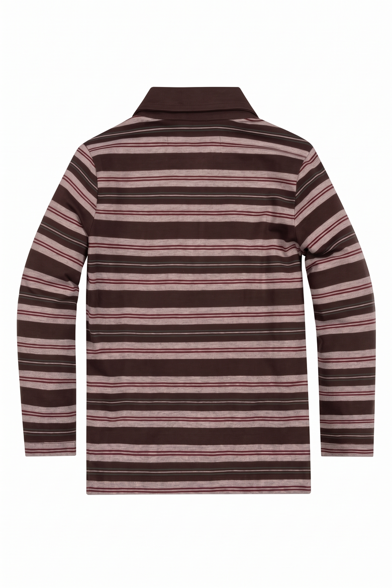 Kids' Organic Cotton Long Sleeve Polo Shirt, Alternate, color, Chocolate Cottage Stripe