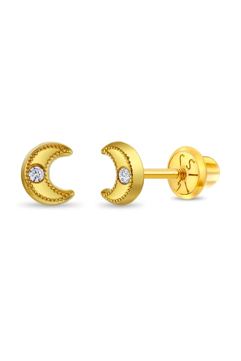 14k Bezel Moon Earrings, Main, color, Gold