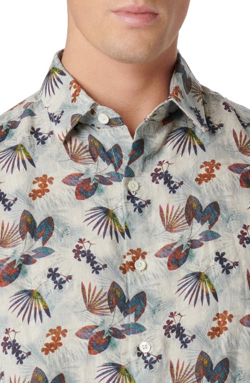 Bugatchi Julian Shaped Fit Frond Print Linen Button-up Shirt In Jade