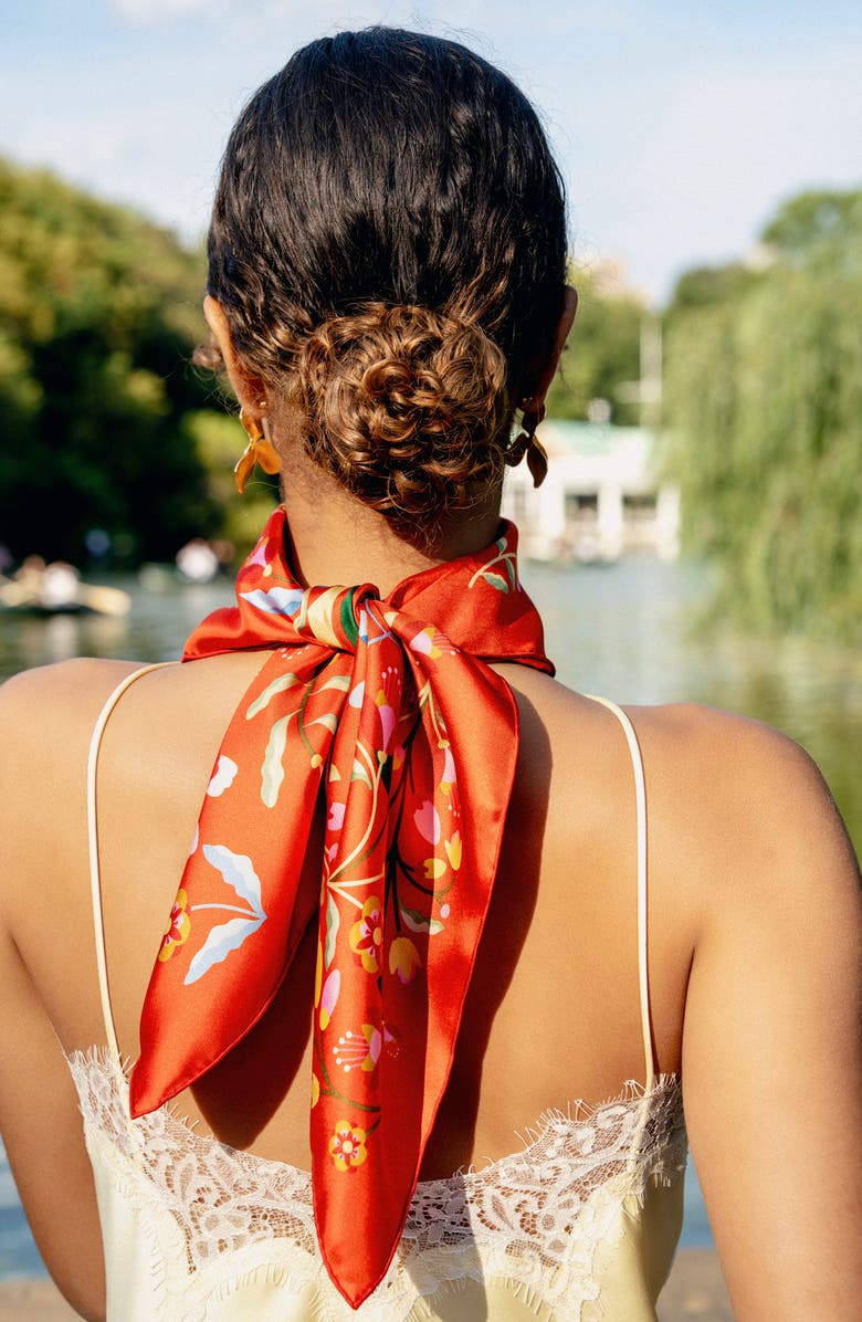 Jessie Zhao New York Festival Flora Double Sided Silk Scarf, Alternate, color, Red