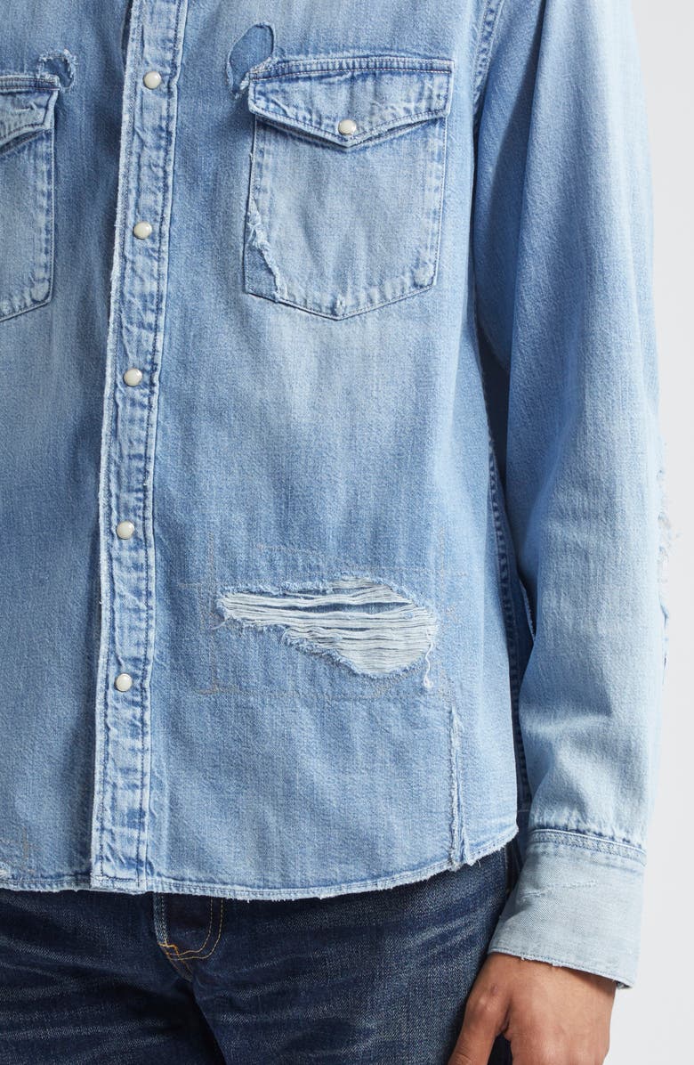 VISVIM Social Sculpture Cotton Denim Snap-Up Shirt, Alternate, color, 
