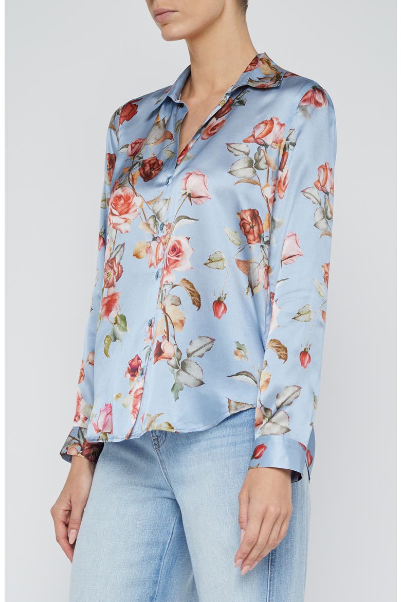 Tyler Floral Print Silk Button-Up Shirt, Alternate, color, LIGHT BLUE TAPESTRY FLORAL