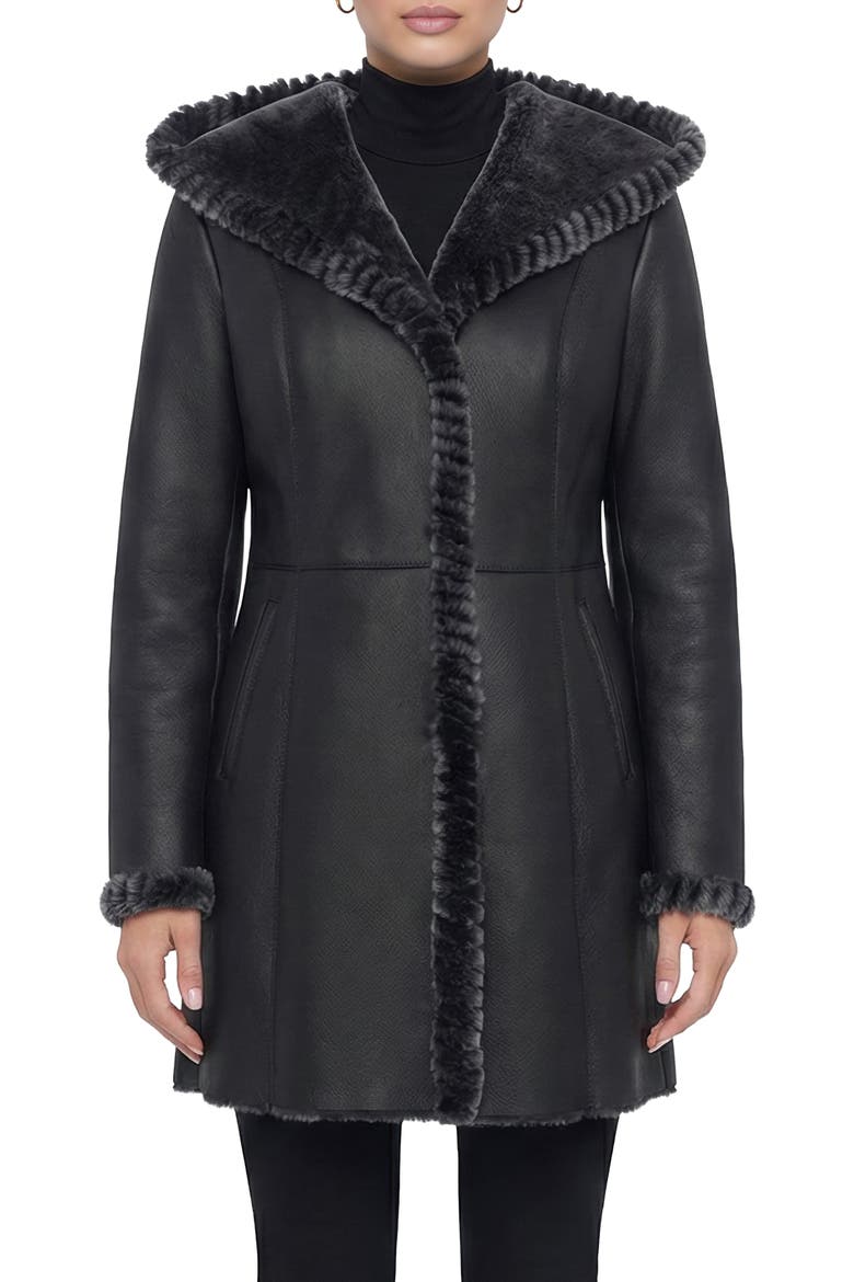 Merino Genuine Shearling Parka With Whipstitch Trim, Main, color, BLACK BRISA