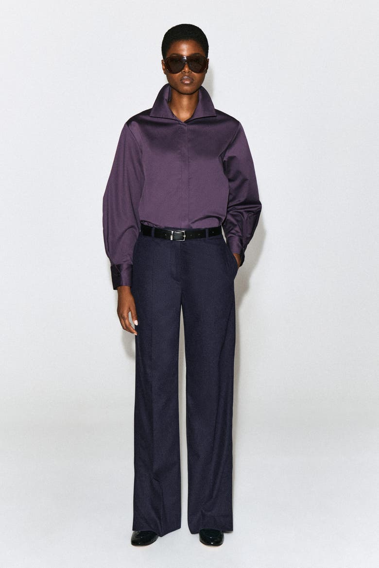 Oversized Folded-Collar Cotton Shirt, Alternate, color, DARK PURPLE