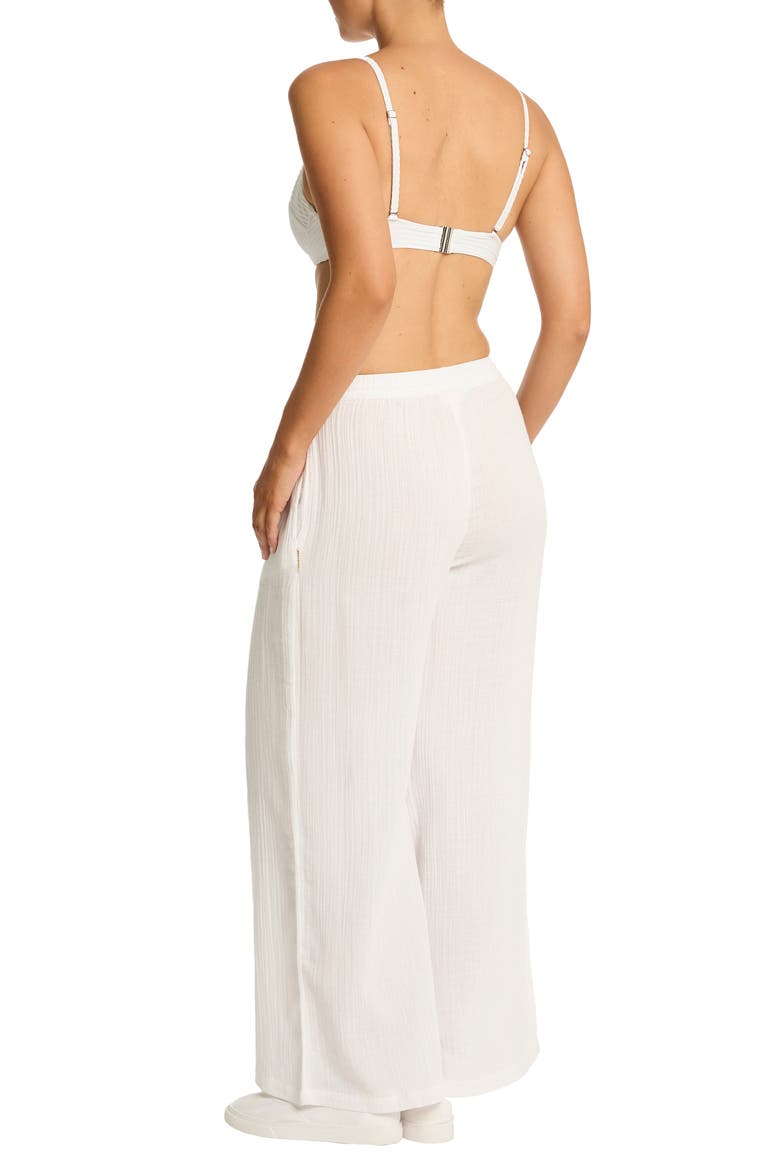 Sunset Beach High Waist Cotton Gauze Cover-Up Pants, Alternate, color, WHITE