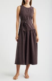 ZOE AND CLAIRE Belted Drop Waist Midi Dress