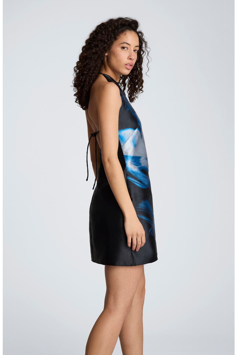 Gathered Halter Shift Minidress, Alternate, color, BLACK MULTI