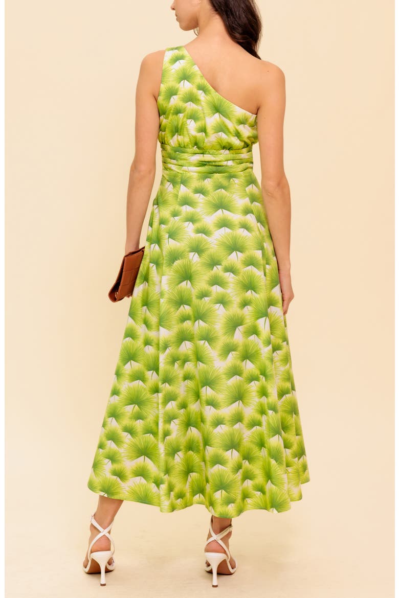 One Shoulder Print Midi Dress, Alternate, color, IVORY GREEN