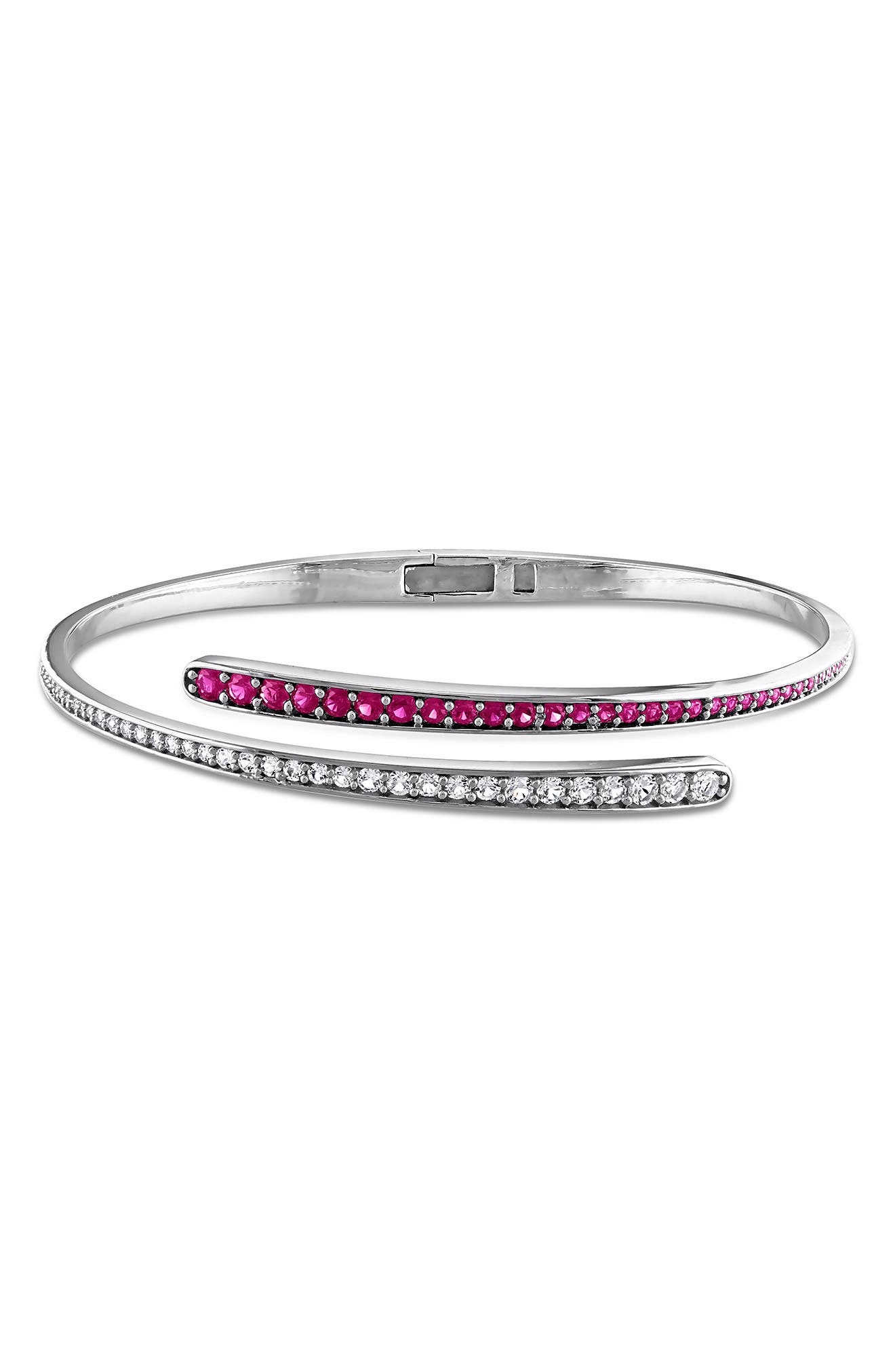 Sterling Silver Lab Created Ruby & White Sapphire Bypass Bangle