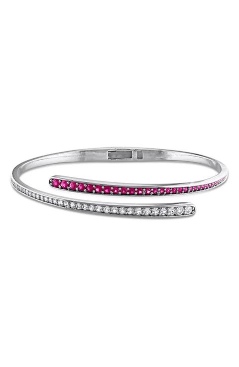 Sterling Silver Lab Created Ruby & White Sapphire Bypass Bangle