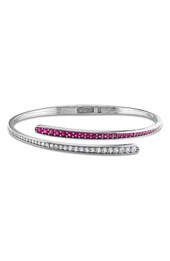 Sterling Silver Lab Created Ruby & White Sapphire Bypass Bangle