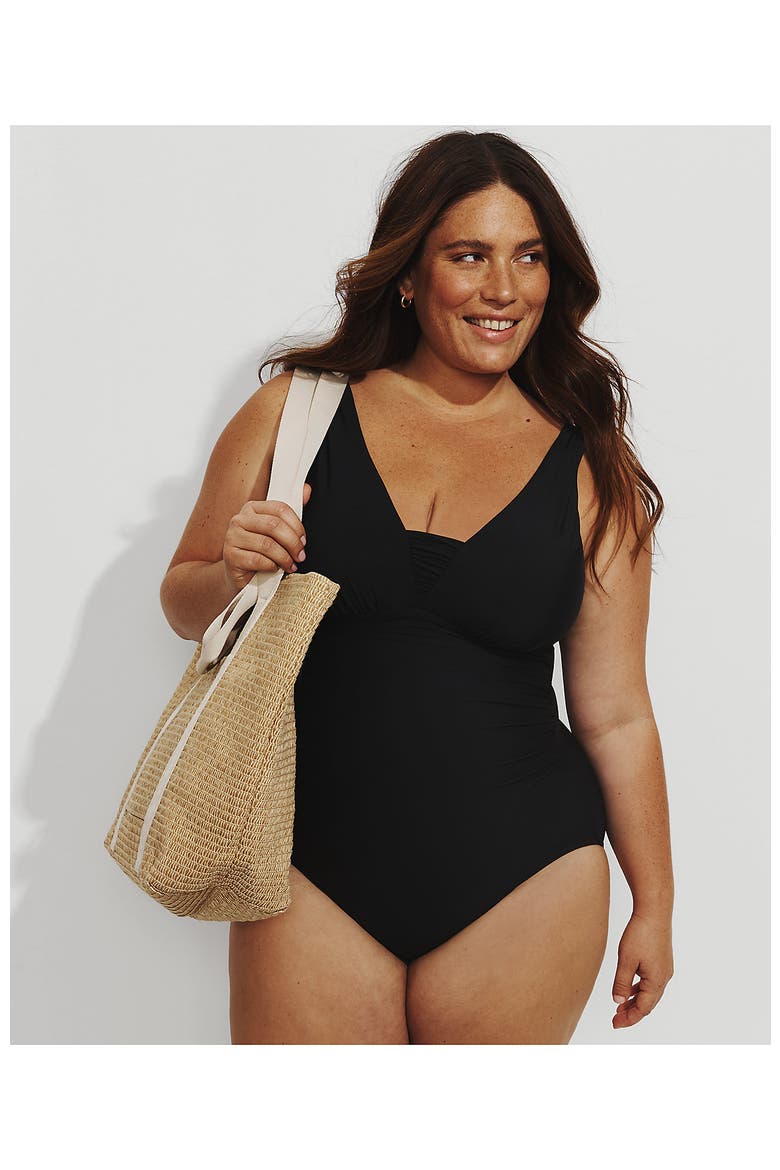 Plus Size New SlenderSuit Grecian Adjustable Low Leg One Piece, Alternate, color, Black