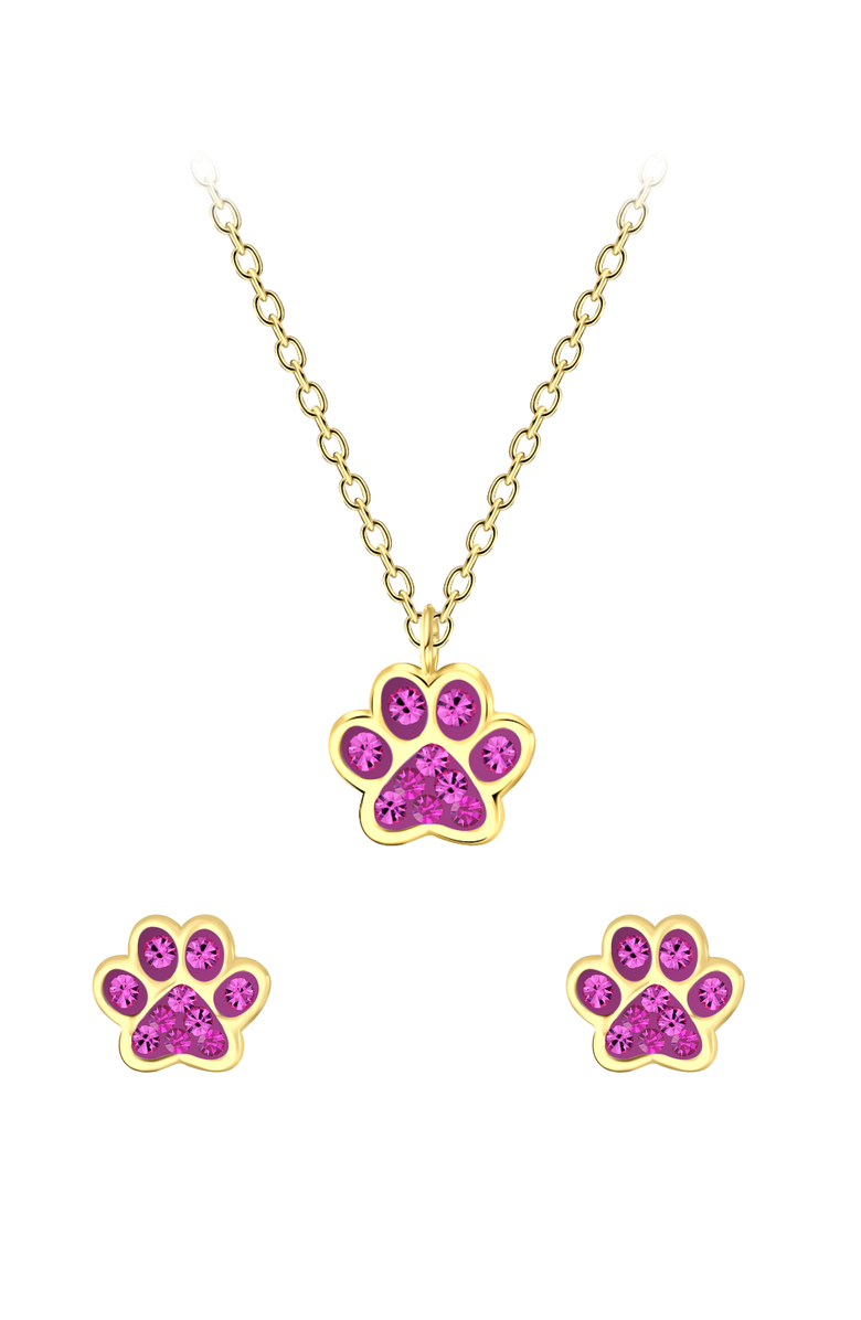 Little Miss Zoe Kids' Paw Necklace and Earrings Gift Set, Alternate, color, Gold