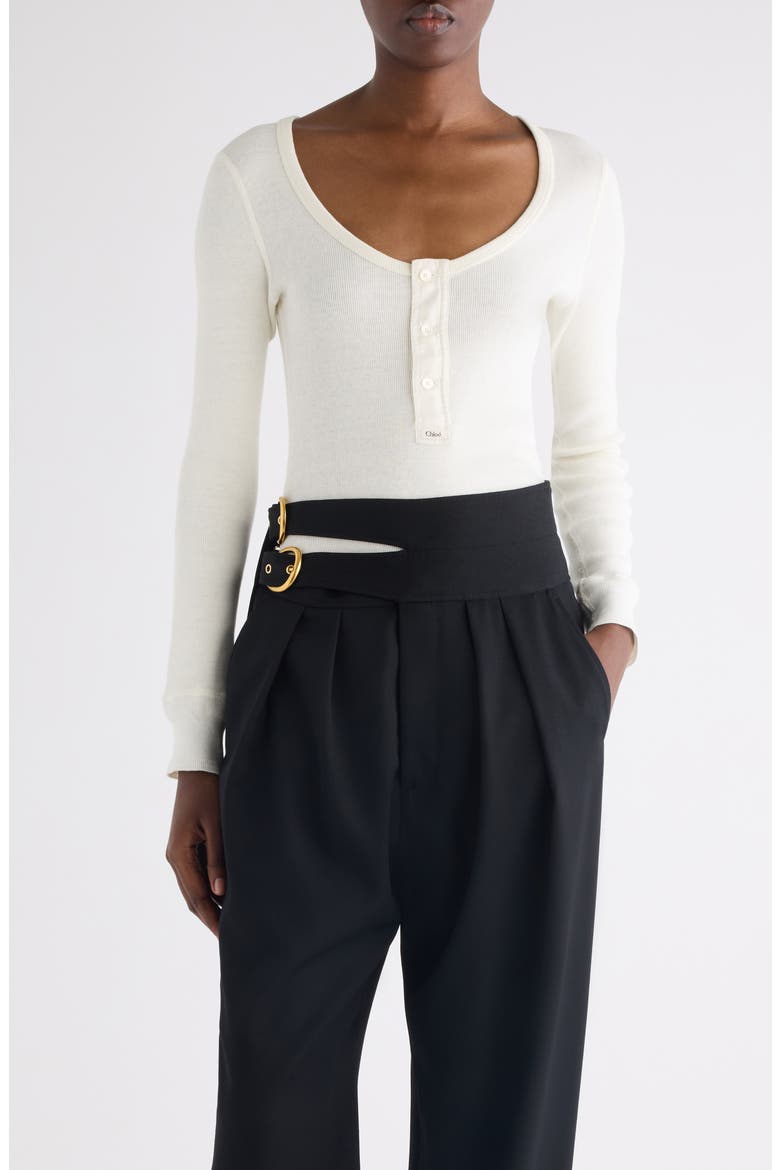 Scoop Neck Cotton Rib Henley, Main, color, ICONIC MILK