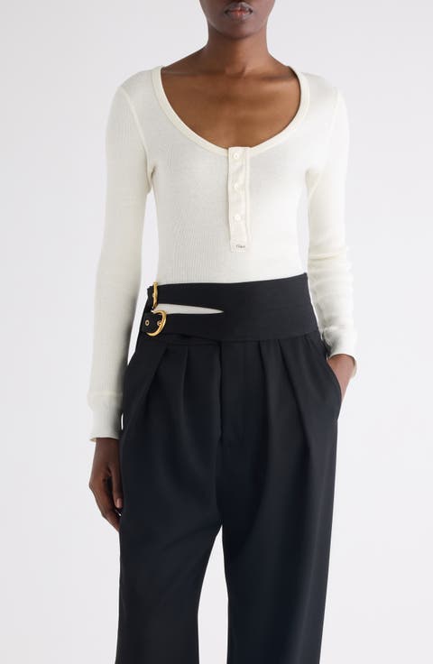 Scoop Neck Cotton Rib Henley