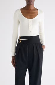 Chloé Scoop Neck Cotton Rib Henley