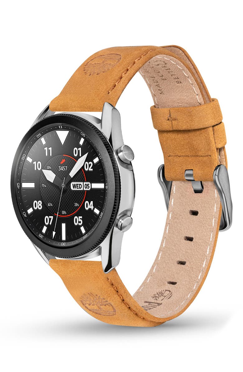 Timberland Water Repellent Leather 22mm Smartwatch Watchband, Alternate, color, Camel
