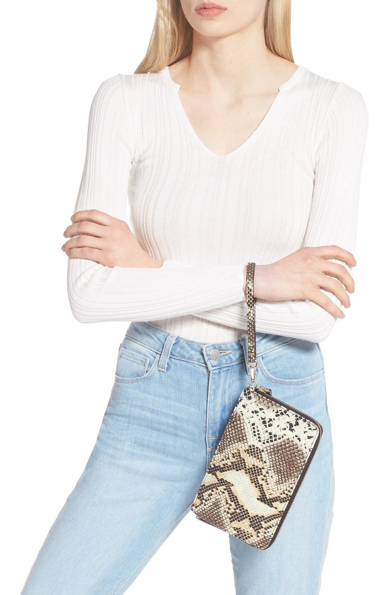 Nordstrom Amal Snakeskin Print Leather Clutch, Alternate, color,