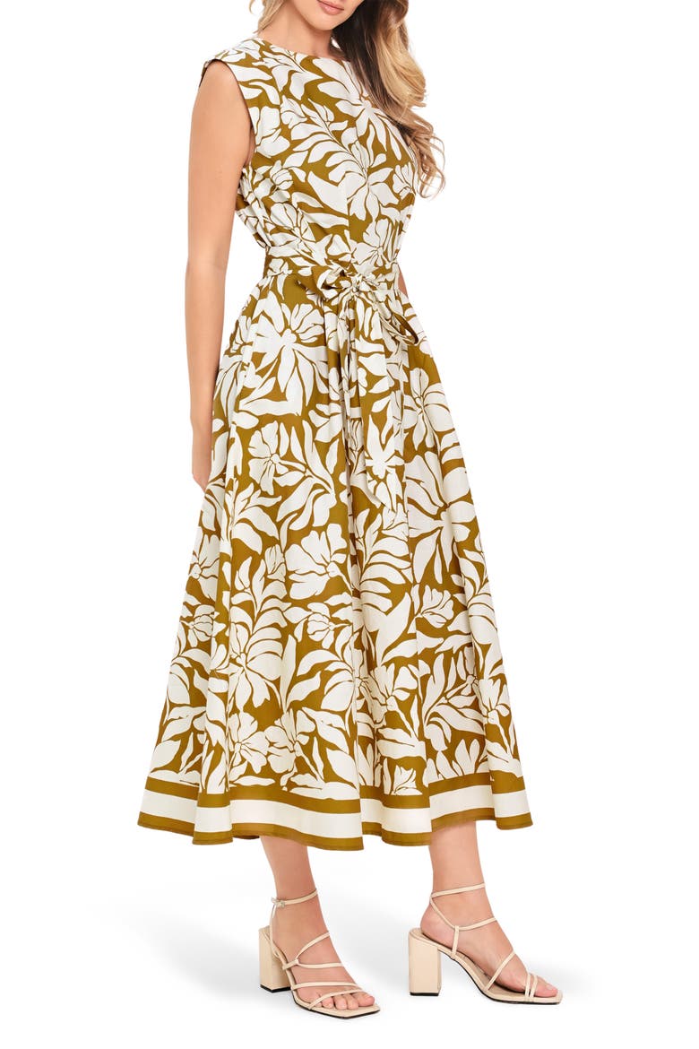 Sleeveless Print Cotton Midi Dress, Alternate, color, CAMEL