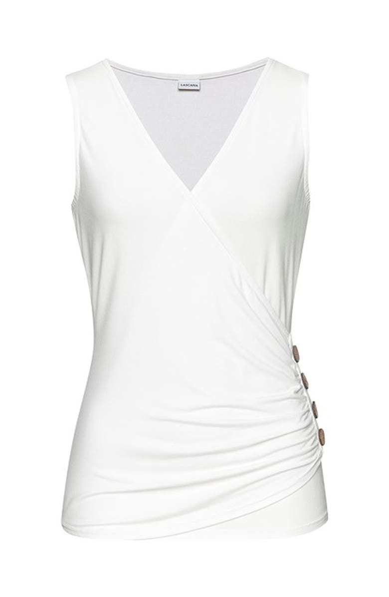 LASCANA Women's Side Button Wrap Look Top, Alternate, color, White