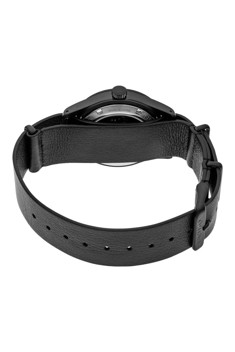 5 Sports GMT Automatic Leather Strap Watch, 39mm, Alternate, color, BLACK