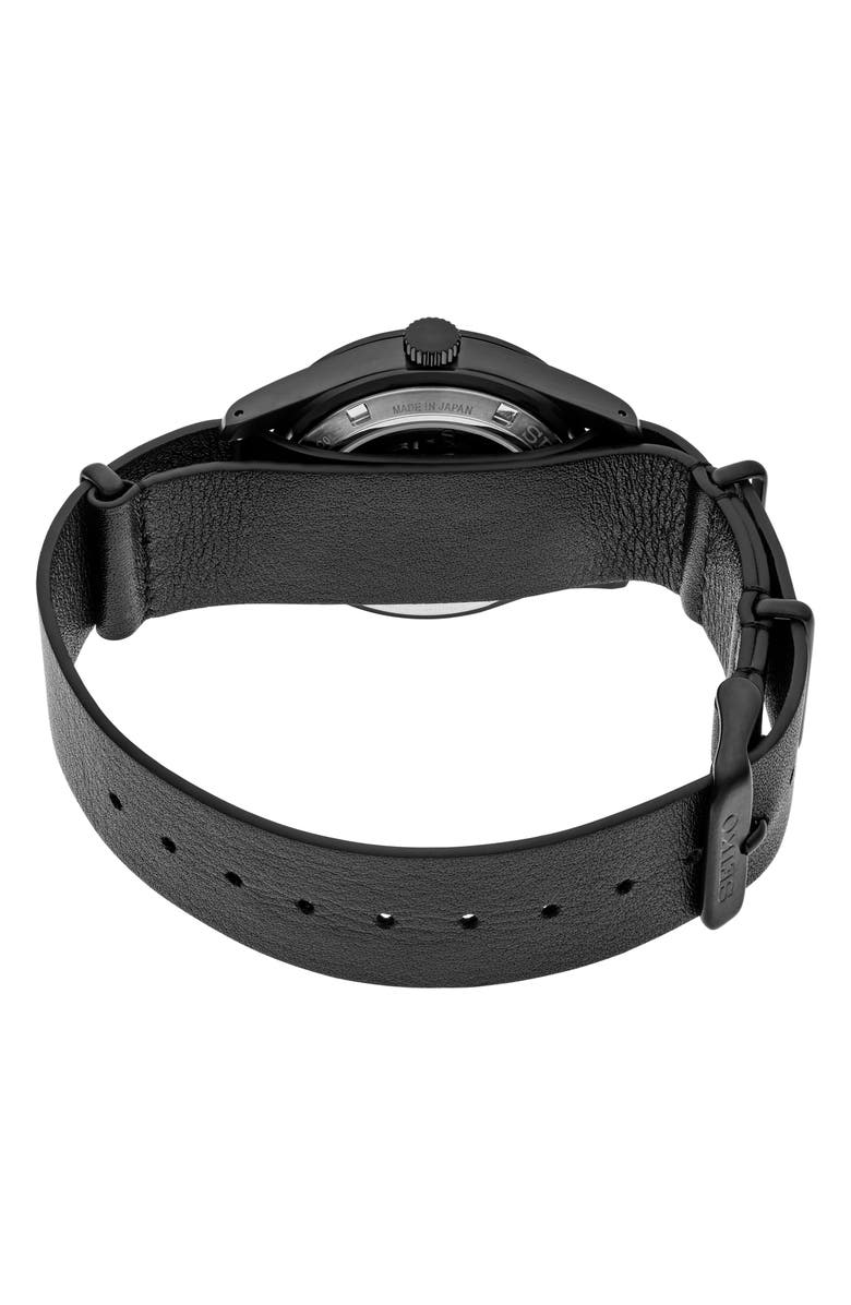 SEIKO WATCHES 5 Sports Leather Strap Watch, 39mm, Alternate, color, Black