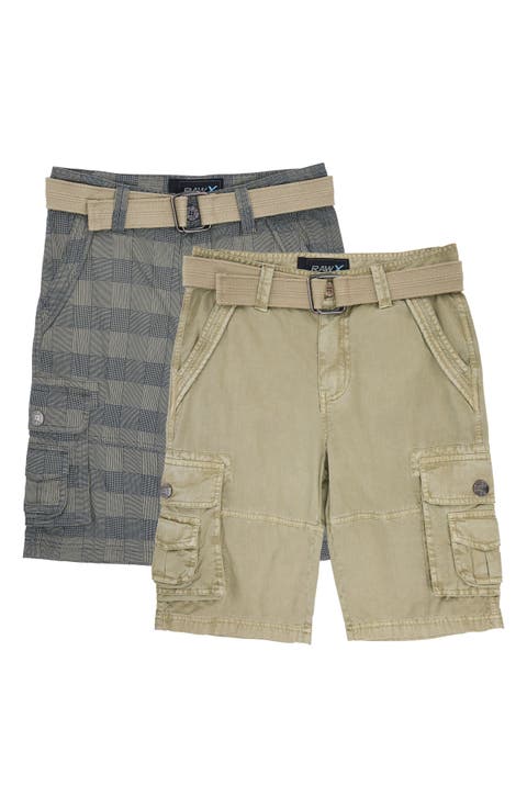 Kids' 2-Pack Belted Twill Cargo Shorts (Big Kid)