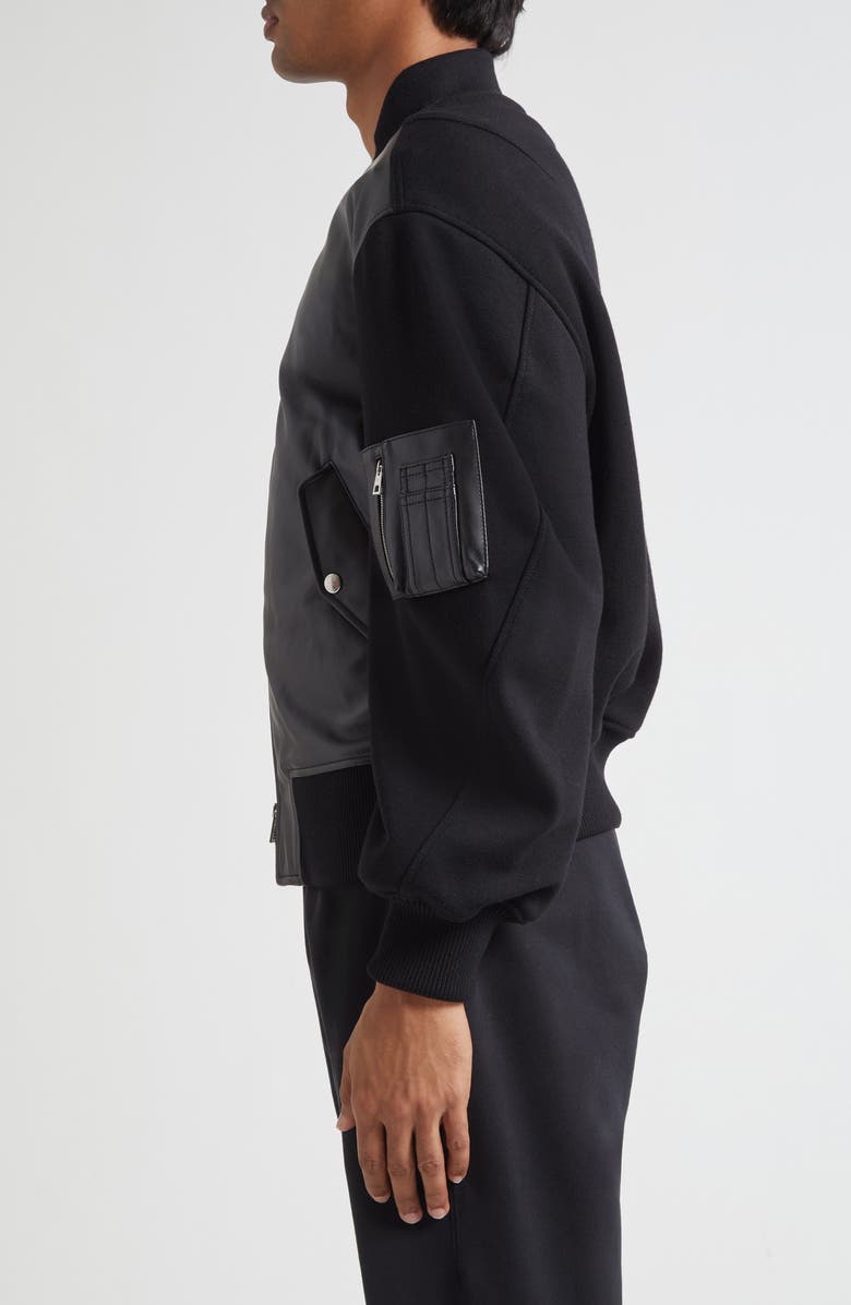 Givenchy Lambskin Leather Front Wool Bomber Jacket, Alternate, color, Black