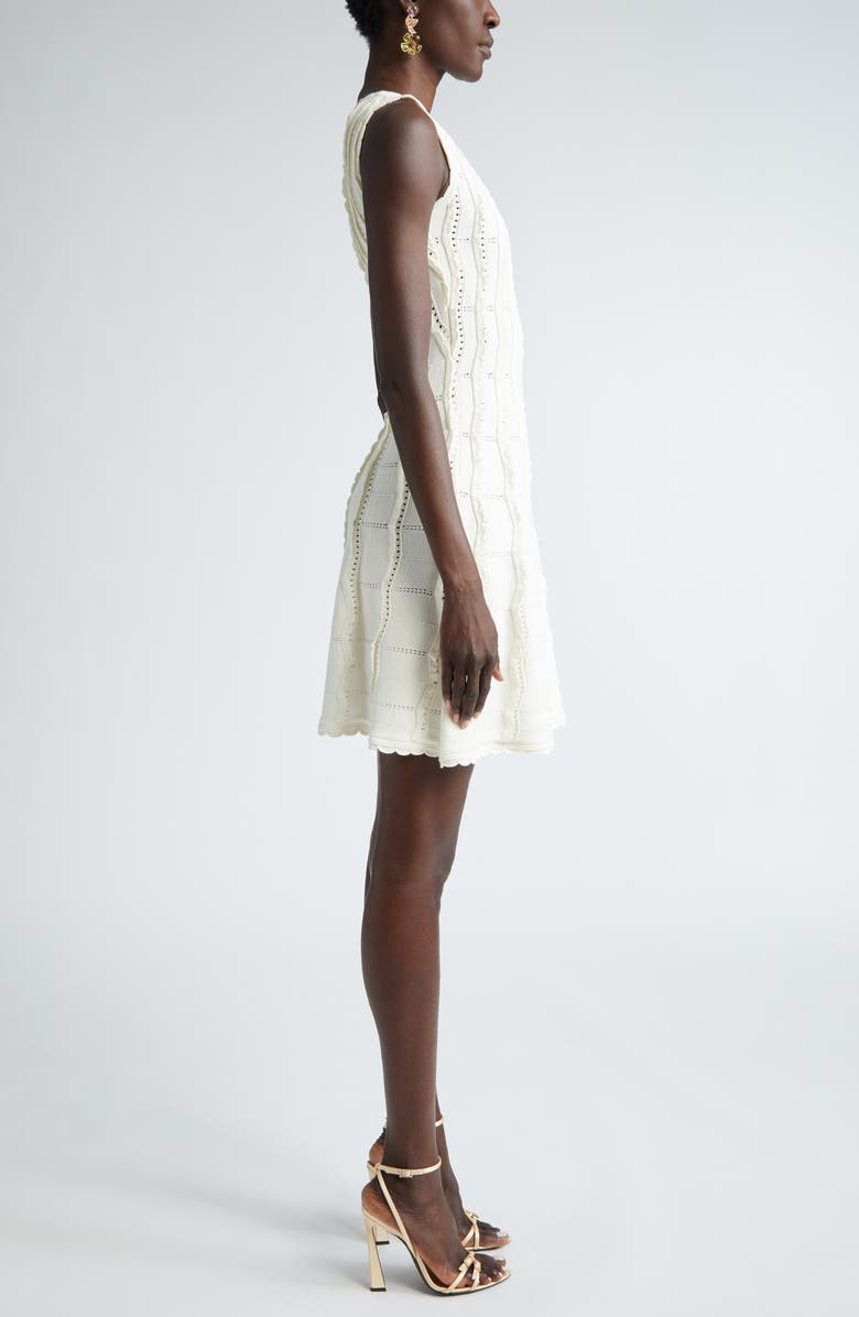 Oscar de la Renta Sleeveless Wave Knit Fit & Flare Dress, Alternate, color, Ivory