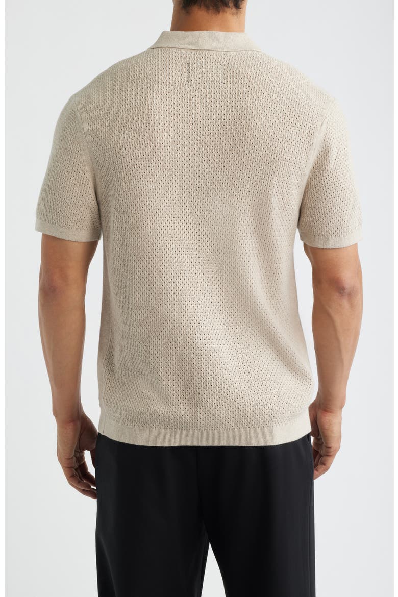 Victor Johnny Collar Cotton & Linen Mesh Stitch Polo Sweater, Alternate, color, HEATHER OATMEAL