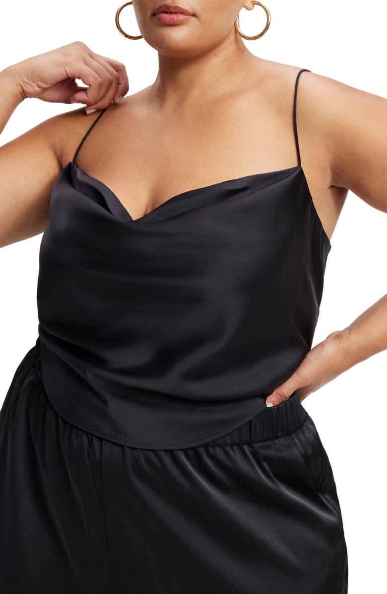 Good American Cowl Neck Satin Camisole, Alternate, color, Black001