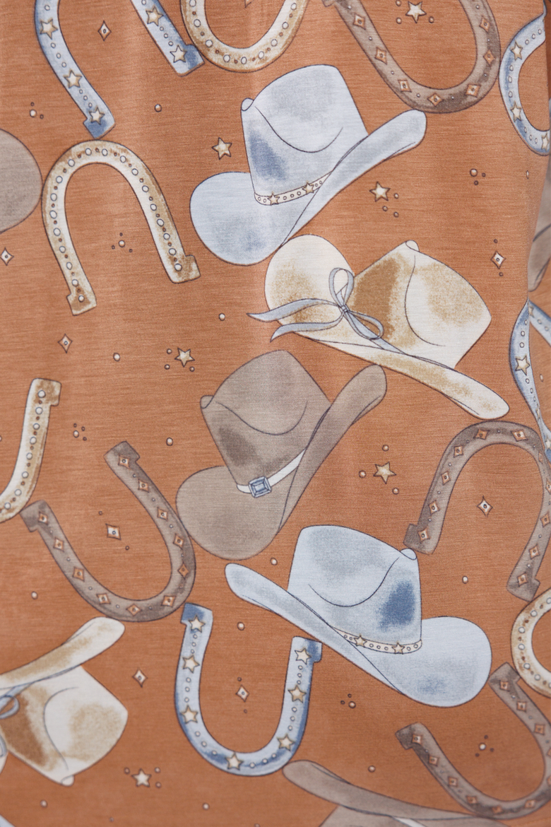 Short Sleeve & Short Pajama Set, Alternate, color, Hats & Horseshoes in Clay