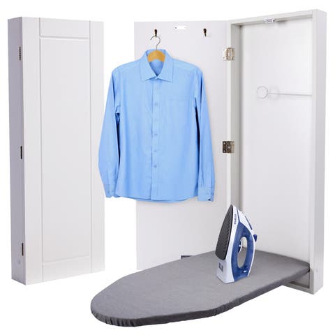 Ironing Board, Wall Mounted Ironing Board Cabinet with Left Side Door & Easy