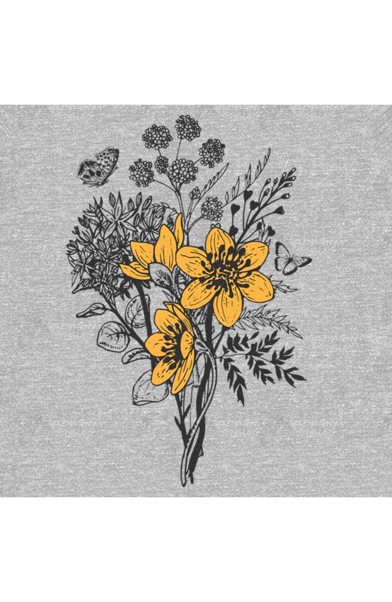 Lost Gods Women's Lost Gods Yellow Flower Sketch  Graphic T-Shirt, Alternate, color, Heather Gray